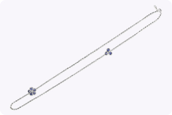 5.89 Carats Sapphire & Diamond Floral Design Long Necklace in White Gold