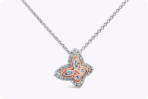 0.37 Carat Mixed-Cut Diamond Butterfly Pendant Necklace in Two-Tone Gold