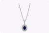 0.52 Carat Oval Cut Blue Sapphire and Diamond Halo Pendant Necklace in White Gold