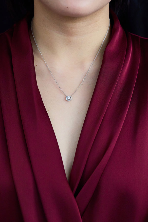 0.40 Carat Diamond Halo Pendant Necklace in 18 karat White Gold