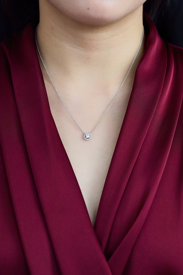 0.40 Carat Diamond Halo Pendant Necklace in 18 karat White Gold