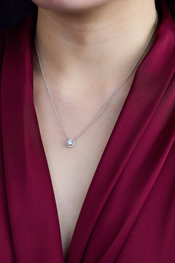 0.40 Carat Diamond Halo Pendant Necklace in 18 karat White Gold
