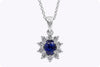 0.51 Carat Oval Cut Blue Sapphire and Diamond Halo Flower Pendant Necklace