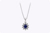 0.51 Carat Oval Cut Blue Sapphire and Diamond Halo Flower Pendant Necklace