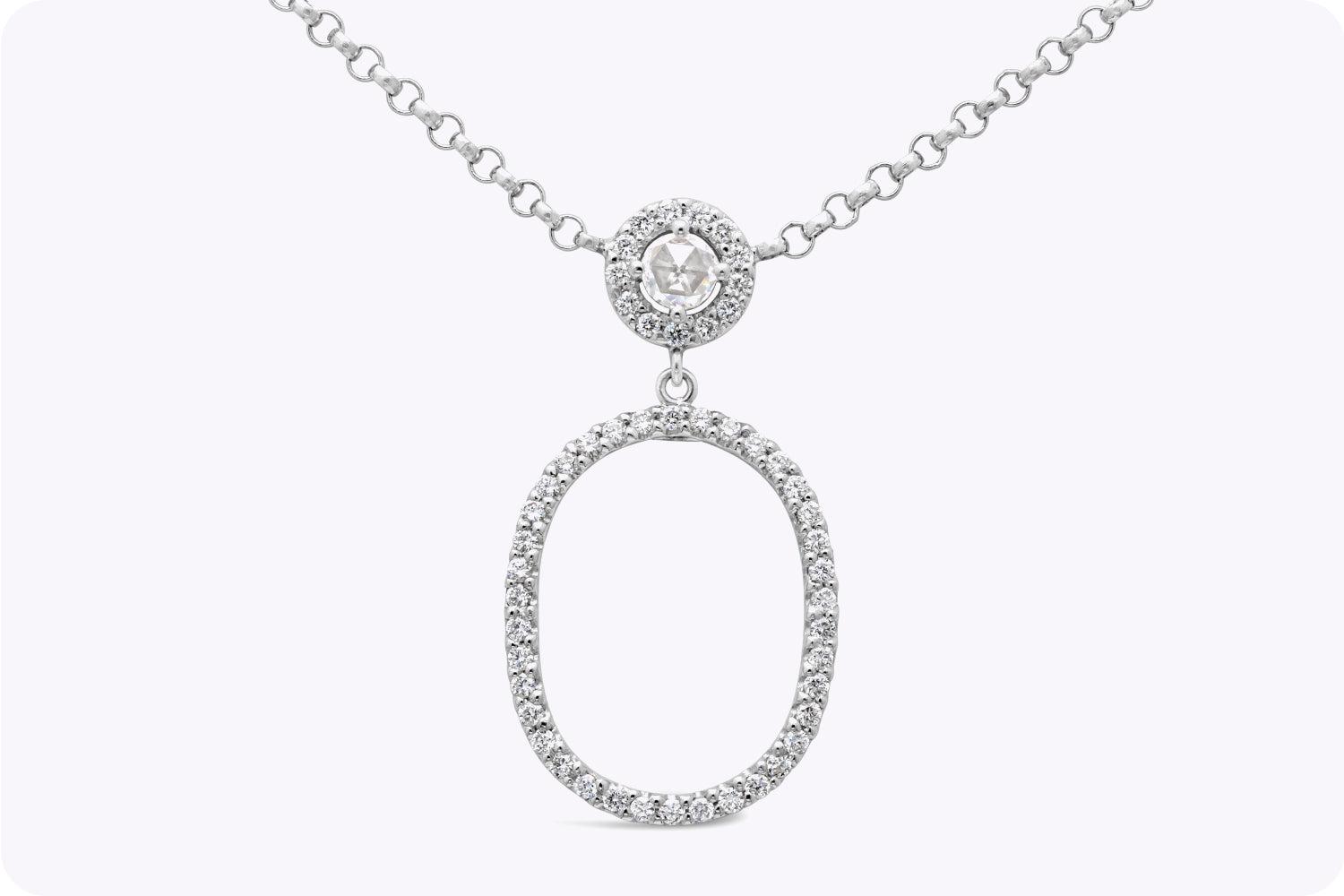 1.40 Carats Total Round Brilliant Cut Diamond Open-Work Pendant Necklace in White Gold