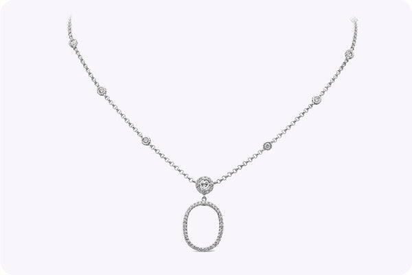 1.40 Carats Total Round Brilliant Cut Diamond Open-Work Pendant Necklace in White Gold