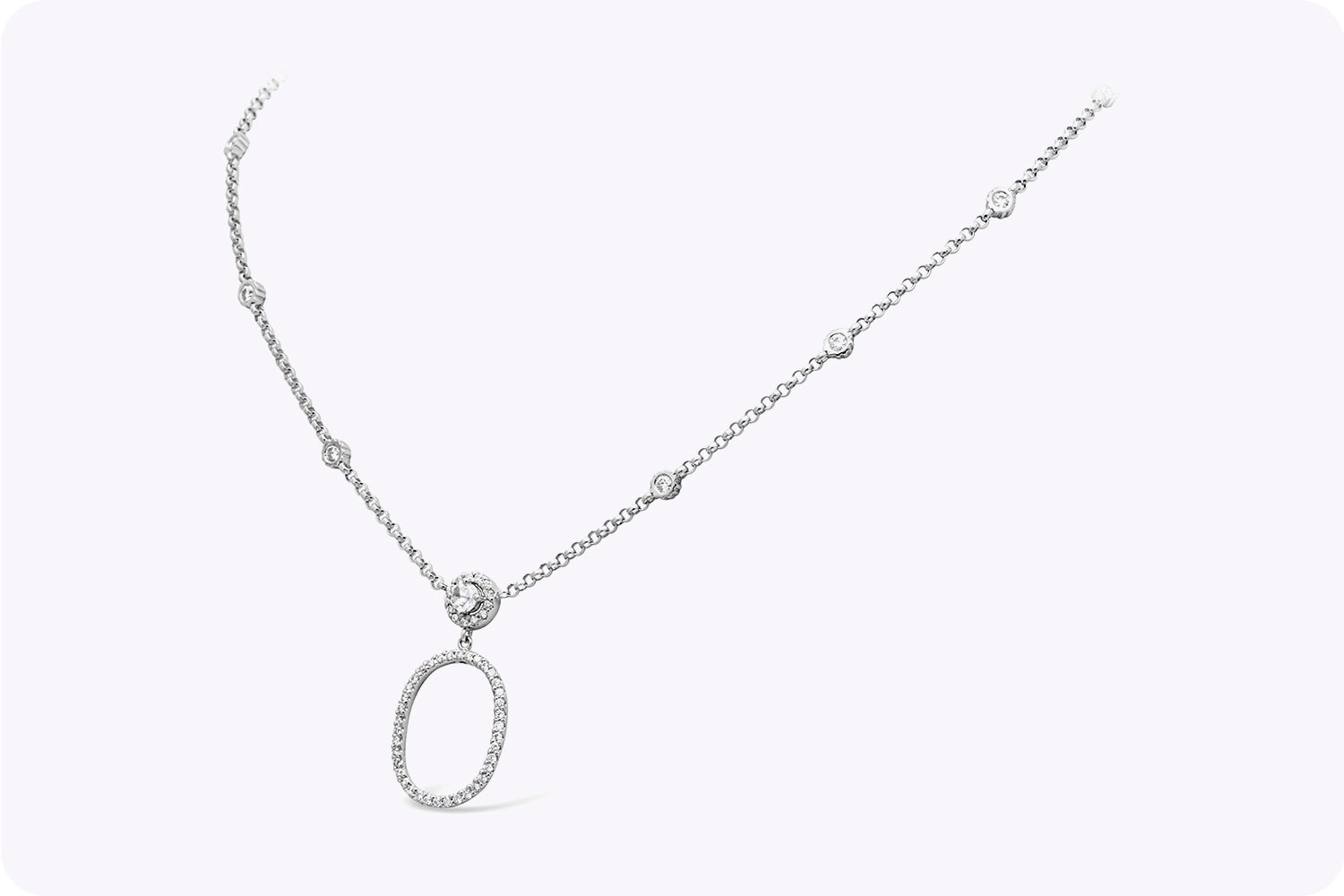 1.40 Carats Total Round Brilliant Cut Diamond Open-Work Pendant Necklace in White Gold