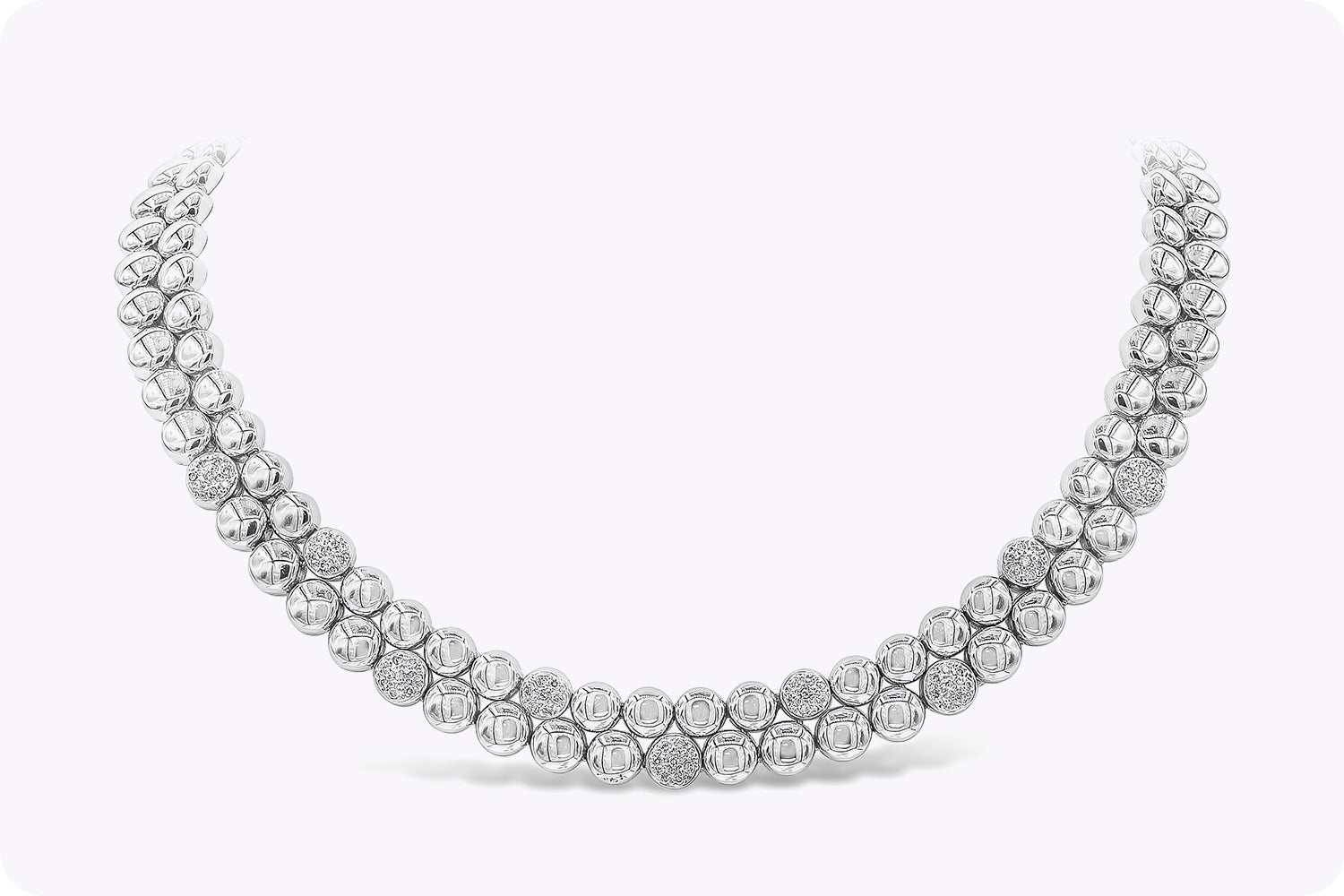 1.06 Carats Total Round Brilliant Cut Diamond Double Strand Necklace in White Gold