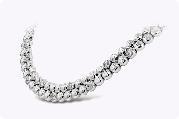 1.06 Carats Total Round Brilliant Cut Diamond Double Strand Necklace in White Gold