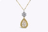 GIA Certified 3.12 Carats Light Brown Pear Shape Diamond Halo Drop Pendant Necklace in White and Yellow Gold