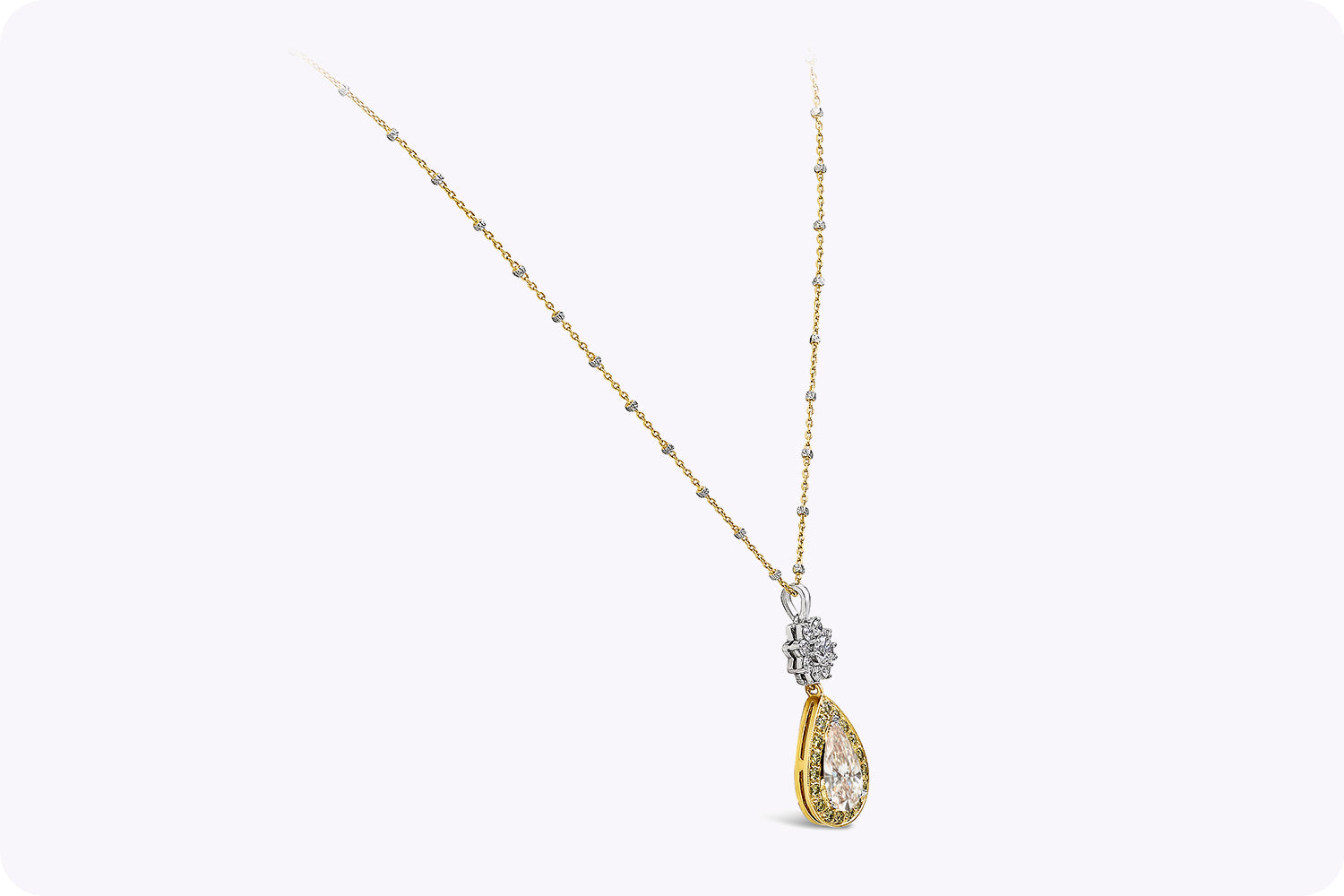 GIA Certified 3.12 Carats Pear Shape Diamond Halo Pendant Necklace in Two-Tone Gold