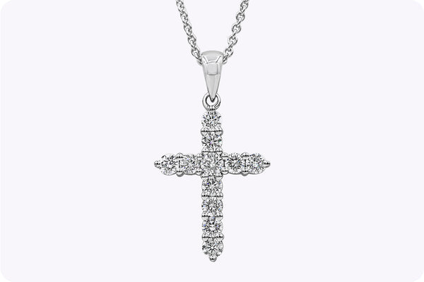 0.50 Carat Round Brilliant Diamond Cross Pendant Necklace in White Gold