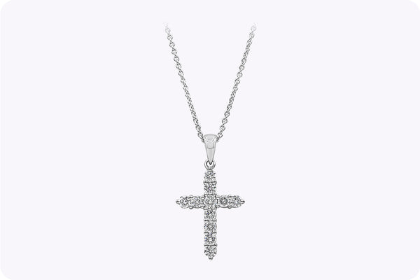 0.50 Carat Round Brilliant Diamond Cross Pendant Necklace in White Gold