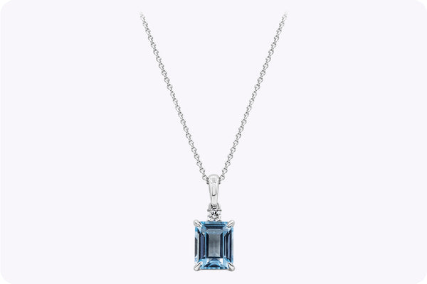 3.09 Carat Blue Topaz and Diamond Solitaire Pendant Necklace in 18 karat White Gold