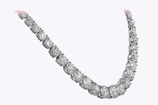 51.59 Carats Total Round Brilliant Cut Diamond Riviera Necklace in Platinum