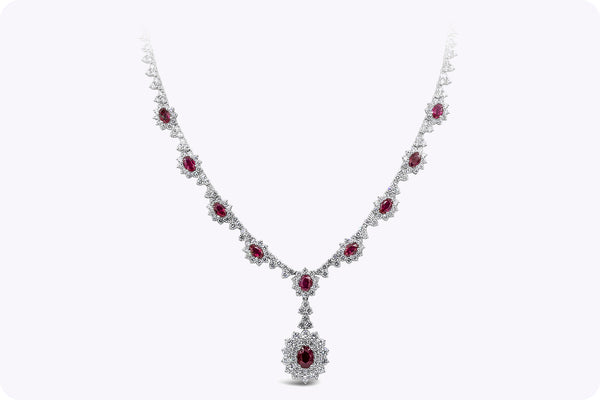 5.93 Carats Oval Cut Ruby & Diamond Halo Pendant Necklace in White Gold