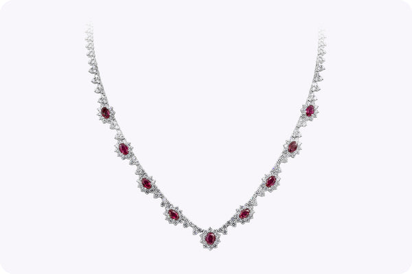 5.93 Carats Oval Cut Ruby & Diamond Halo Pendant Necklace in White Gold