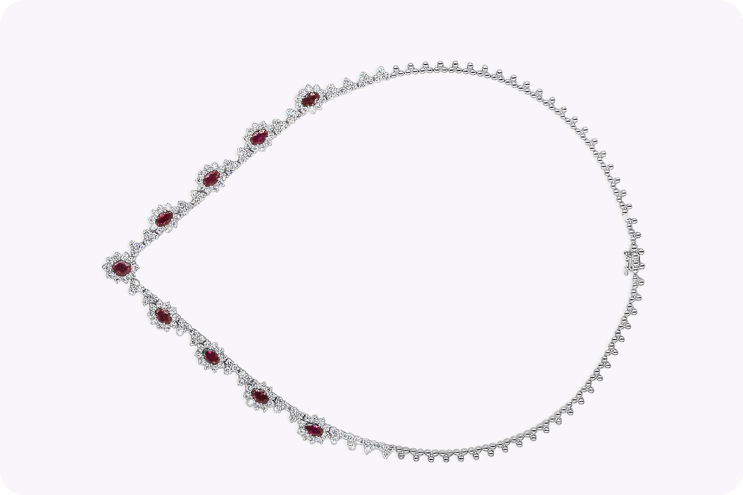 5.93 Carats Oval Cut Ruby & Diamond Halo Pendant Necklace in White Gold