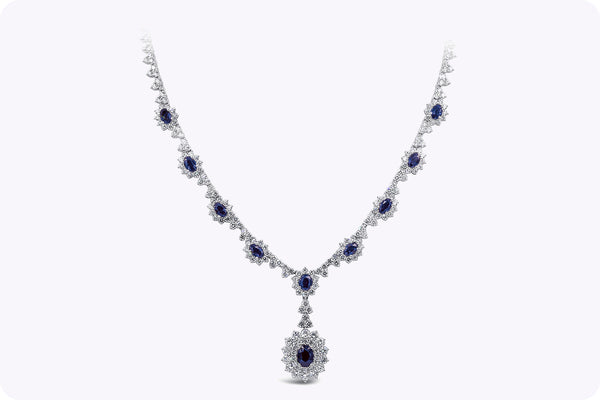 6.85 Carats Oval Cut Sapphire & Diamond Halo Pendant Necklace in White Gold