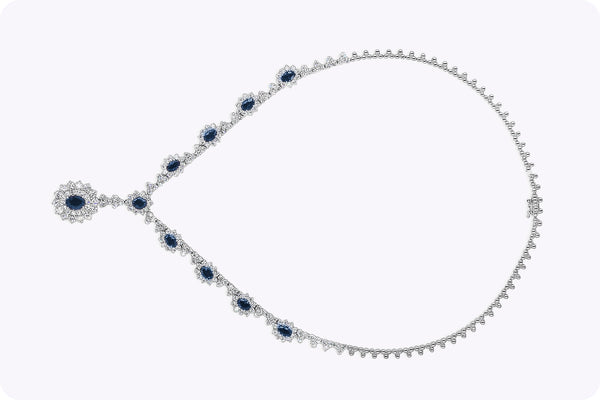 6.85 Carats Oval Cut Sapphire & Diamond Halo Pendant Necklace in White Gold