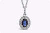 0.69 Carat Oval Cut Blue Sapphire and Diamond Halo Pendant Necklace in White Gold