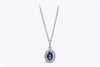 0.69 Carat Oval Cut Blue Sapphire and Diamond Halo Pendant Necklace in White Gold