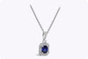 1.64 Carats Total Emerald Cut Blue Sapphire and Diamond Halo Pendant Necklace in White Gold