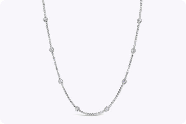 6.83 Carats Total Pear Shape Diamond Halo Diamonds By the Yard Necklace in White Gold