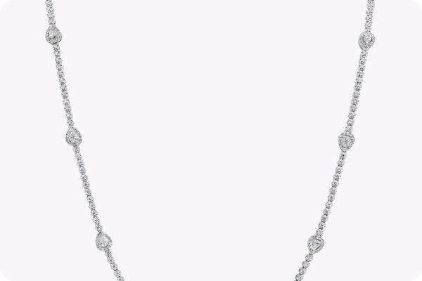 6.83 Carats Total Pear Shape Diamond Halo Diamonds By the Yard Necklace in White Gold