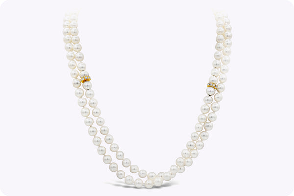 1.00 Carats Total Round Cut Diamond & Pearl Collapsible Necklace in Yellow Gold