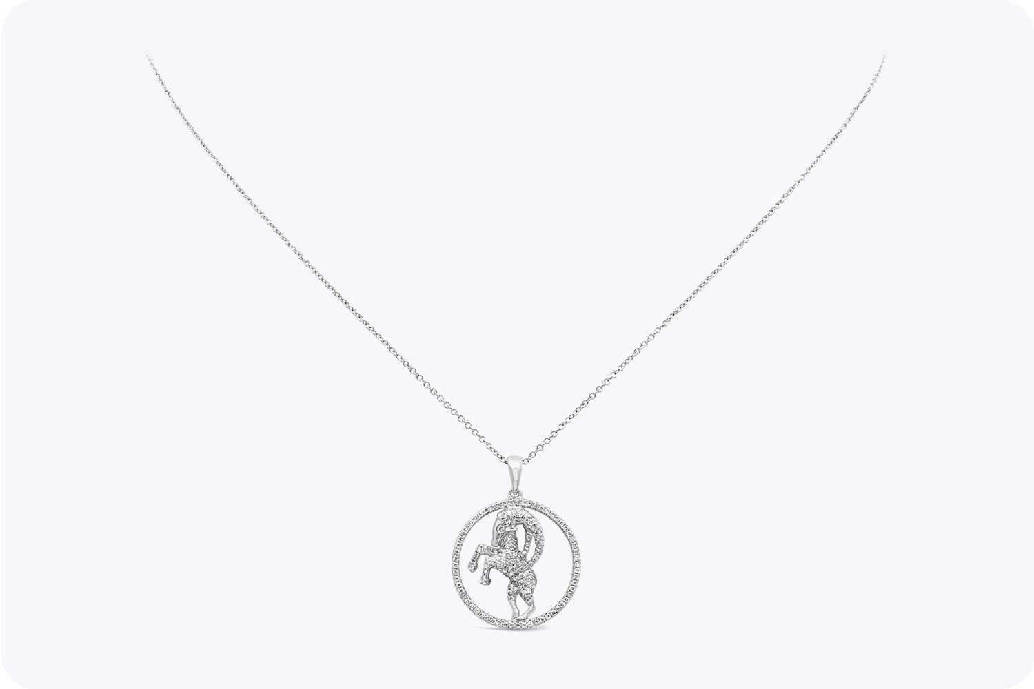 0.24 Carat Total Round Cut Diamond Aries Pendant Necklace in White Gold