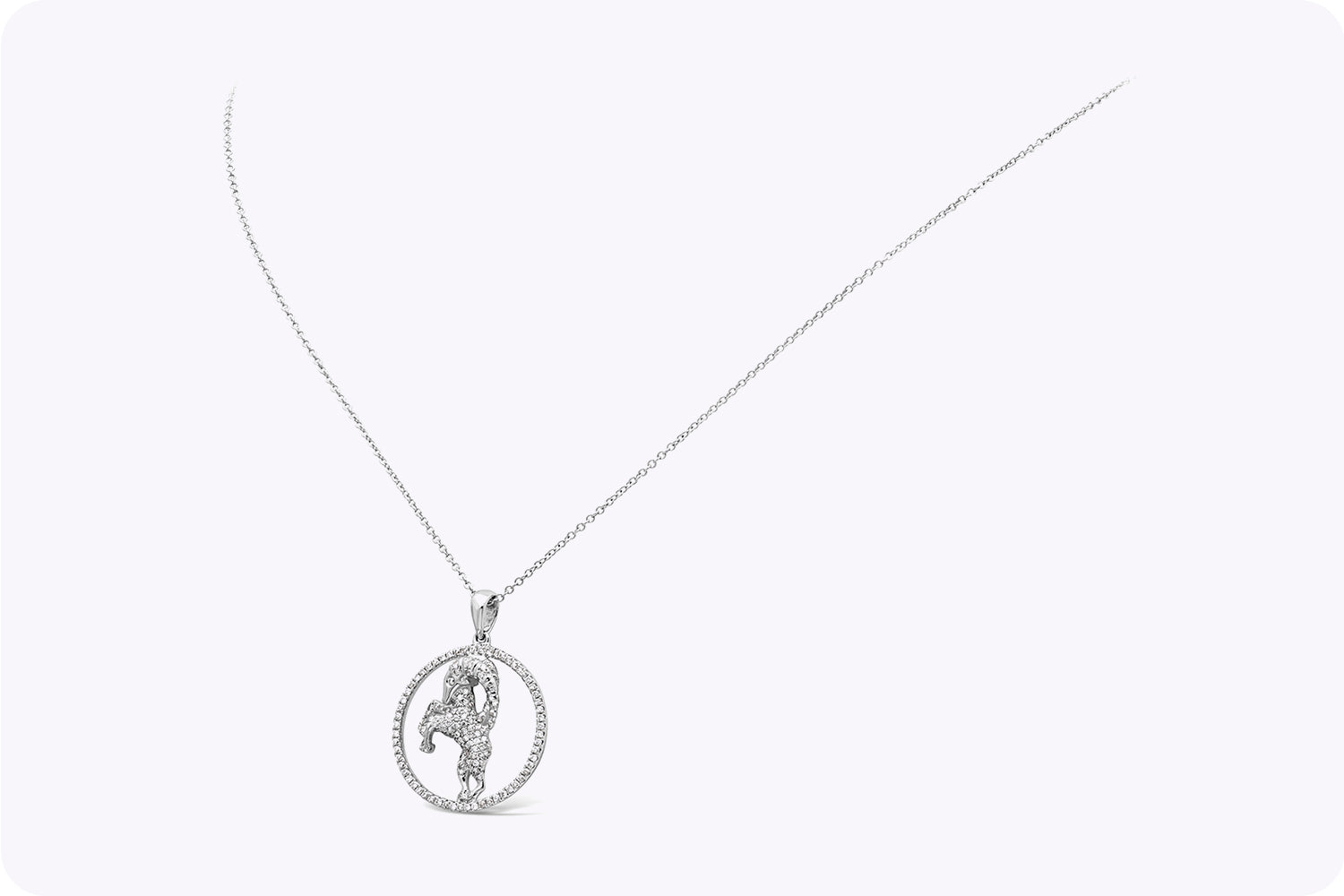 0.24 Carat Total Round Cut Diamond Aries Pendant Necklace in White Gold