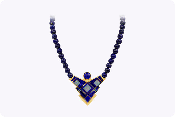 Tracey Designs Navajo Lapis Lazuli Beads, Gold and Enamel Necklace