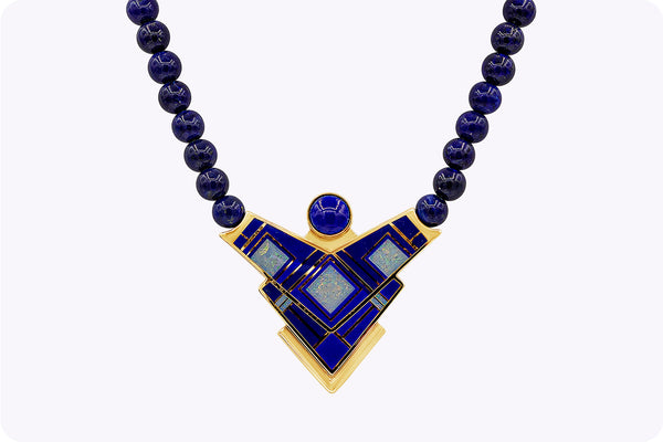 Tracey Designs Navajo Lapis Lazuli Beads, Gold and Enamel Necklace