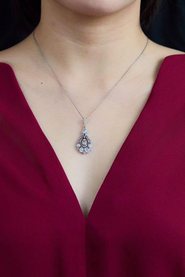 Antique 1.40 Carat Round Antique Cut Diamond Pendant Necklace in Platinum