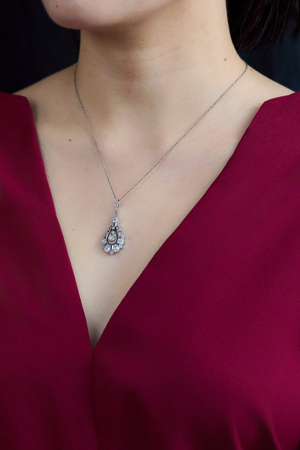 Antique 1.40 Carat Round Antique Cut Diamond Pendant Necklace in Platinum