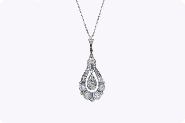 Antique 1.40 Carat Round Antique Cut Diamond Pendant Necklace in Platinum