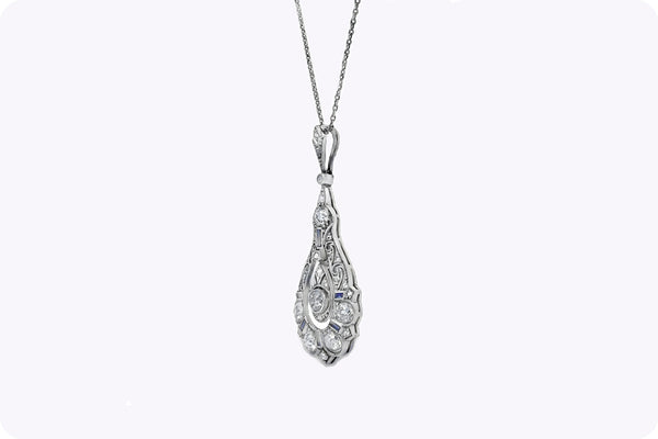 Antique 1.40 Carat Round Antique Cut Diamond Pendant Necklace in Platinum
