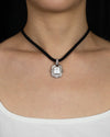 Judith Ripka Black Silk String Necklace with Antique White Gold Pendant