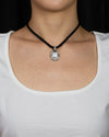 Judith Ripka Black Silk String Necklace with Antique White Gold Pendant