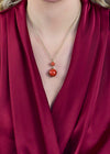 Red Cabochon Coral Pendant Necklace in 14k Yellow Gold