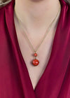 Red Cabochon Coral Pendant Necklace in 14k Yellow Gold