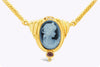 Victorian Cameo Stamp of Woman with Pink Sapphire and Diamond Pendant Necklace in Yellow Gold