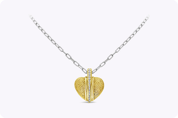 Judith Ripka Brilliant Round Diamond and Yellow Gold Heart Shape Pendant Necklace