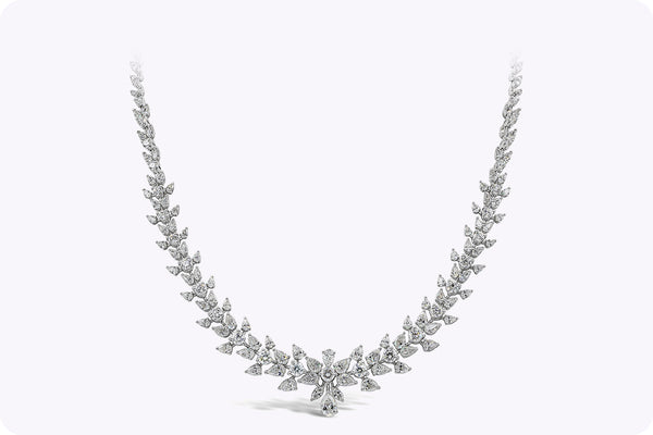 15.01 Carats Total Mixed-Cut Diamond Cluster Fashion Necklace in White Gold