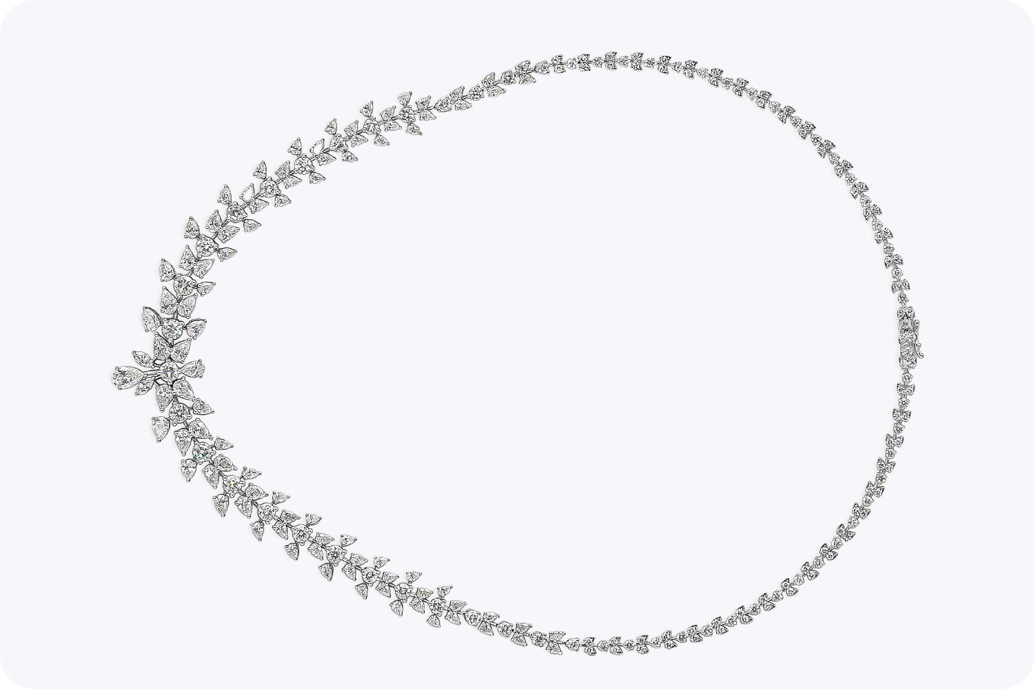 15.01 Carats Total Mixed-Cut Diamond Cluster Fashion Necklace in White Gold