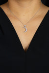 0.51 Carats Total Round Diamond Crescent Moon Pendant Necklace in White Gold