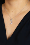 0.51 Carat Total Round Cut Diamond Crescent Moon Pendant Necklace in White Gold