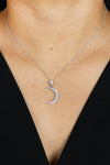 0.51 Carats Total Round Diamond Crescent Moon Pendant Necklace in White Gold