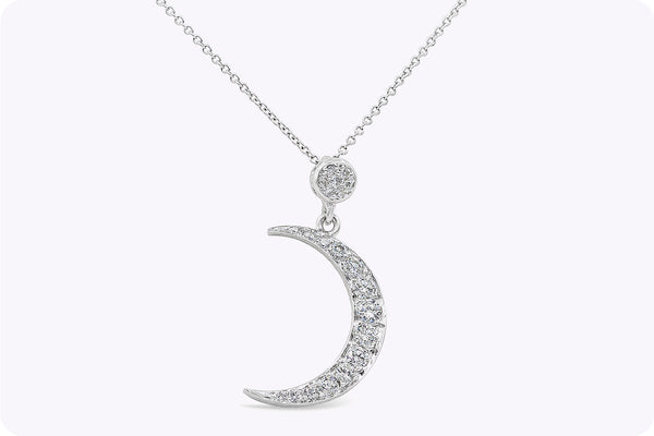 0.51 Carat Total Round Cut Diamond Crescent Moon Pendant Necklace in White Gold